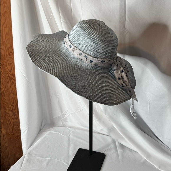 Accessories - Women’s Wide Brim Sun Hat Pale Blue w/ Ribbon
Bow.